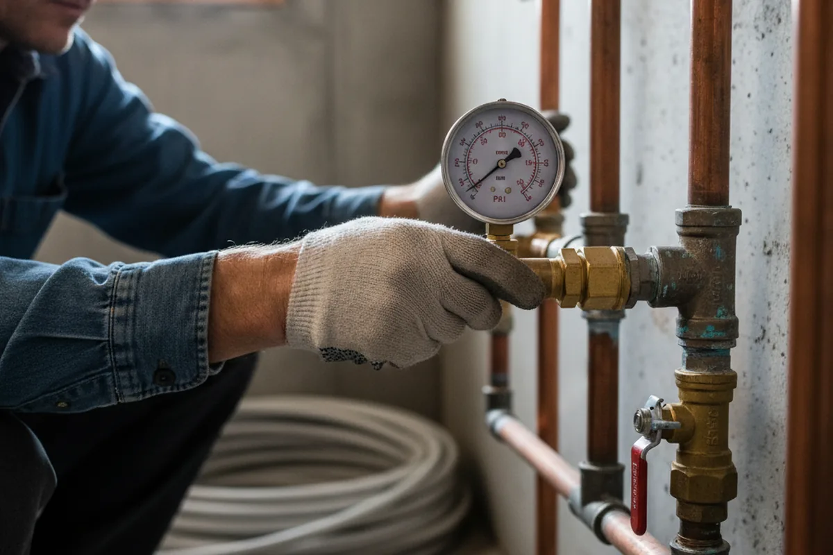 Pressure testing a repaired line during Water Line Repair in Perkins